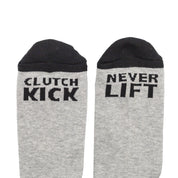 Hoonigan NEVER LIFT Socks featuring a bold graphic design in navy blue.