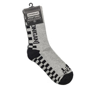 Hoonigan NEVER LIFT navy blue socks featuring bold white text and logo design.