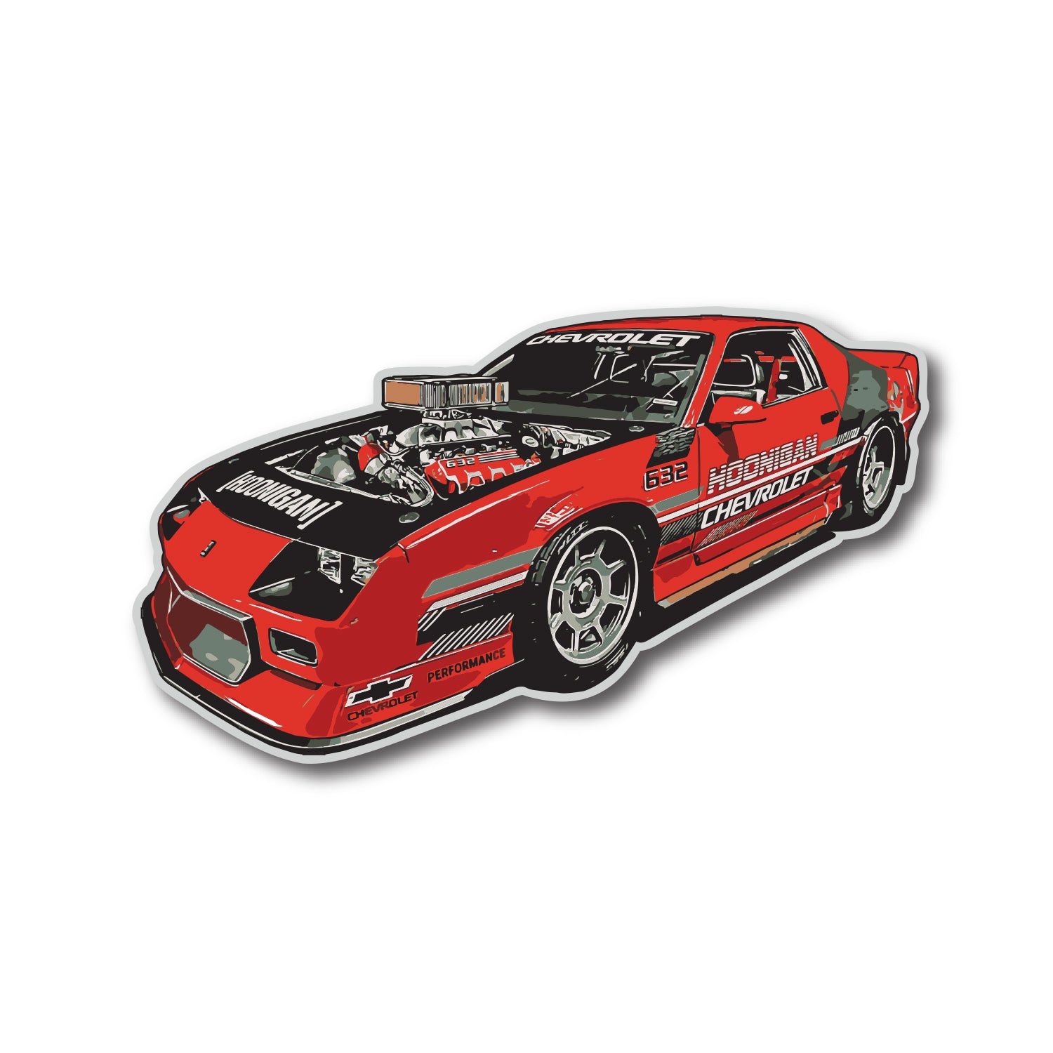 Hoonigan 632 sticker, 5.5 inches, featuring a bold graphic design with vibrant colors and a racing theme.