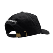 Hoonigan MAYHEM unstructured strapback hat in black with white logo on the front.