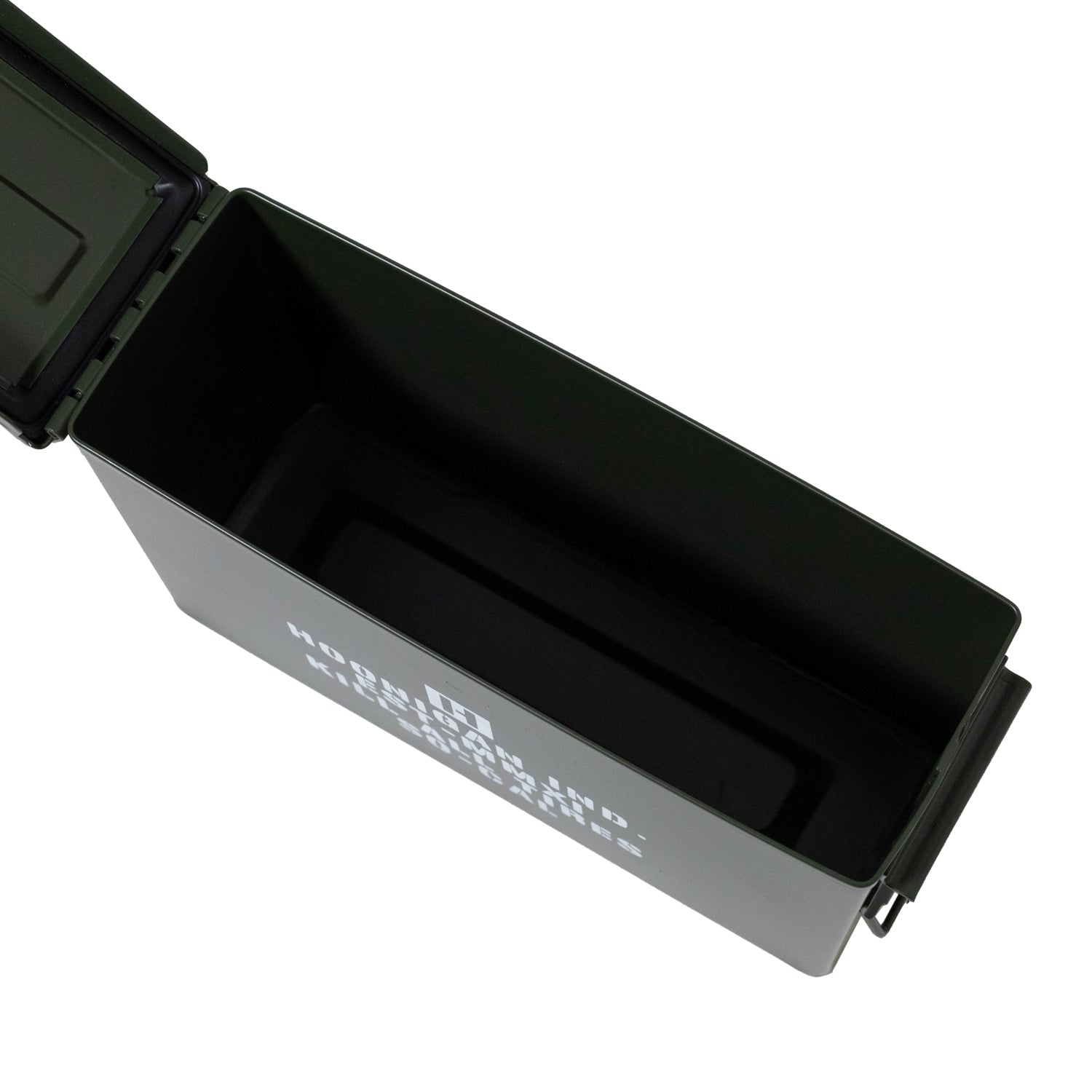 Hoonigan AMMO Box in black with bold Hoonigan logo, featuring a sturdy design and metal latch.