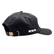 Hoonigan x RWB GROUPE RALLYE '24 unstructured strapback hat in black with embroidered logo and adjustable strap.