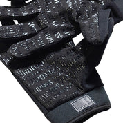 Hoonigan FIND OUT gloves in black with white logo and red accents, designed for motorsports and automotive enthusiasts.