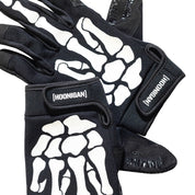 Hoonigan FIND OUT Gloves featuring a black and white design with a prominent logo, ideal for motorsport enthusiasts.