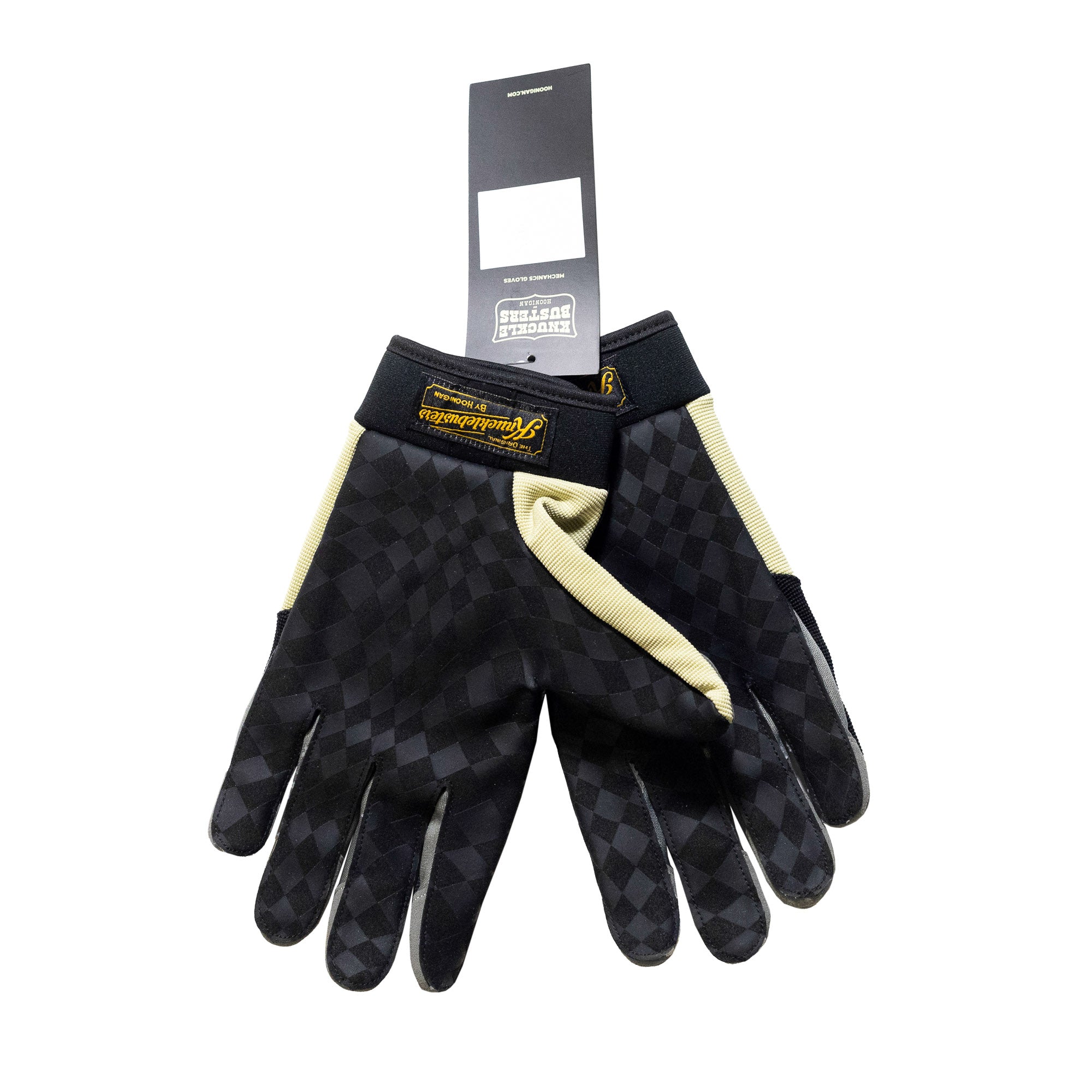 Hoonigan KNUCKLEBUSTERS gloves featuring a black and grey design with reinforced knuckles and a textured grip, ideal for automotive and motorsport use.