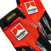 Hoonigan SURGEON GENERAL gloves featuring a black and white design with logo detailing, ideal for motorsports and automotive enthusiasts.