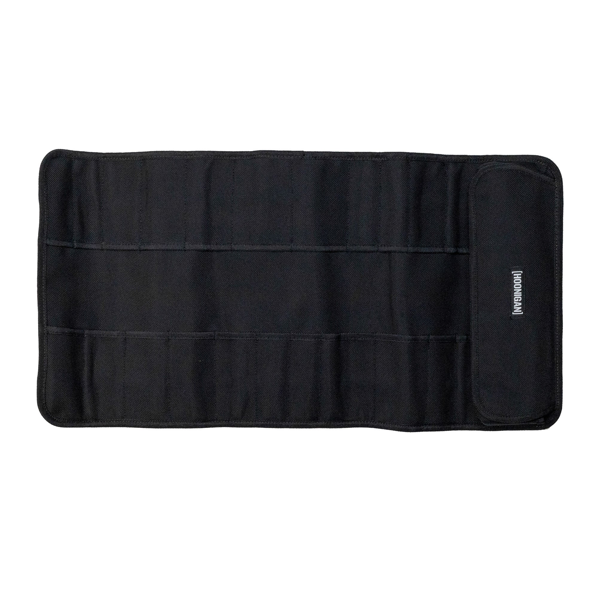 Hoonigan LIL TOOL ROLL in black, featuring multiple pockets for organized tool storage and a secure closure.