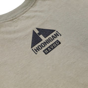 Beige Hoonigan T-shirt featuring a black geometric "Topographic Censor Bar" logo with "Hoonigan" text.