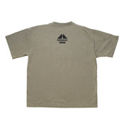 Back of beige Hoonigan TOPOGRAPHIC CENSOR BAR short sleeve t-shirt with black logo and text at the upper center.