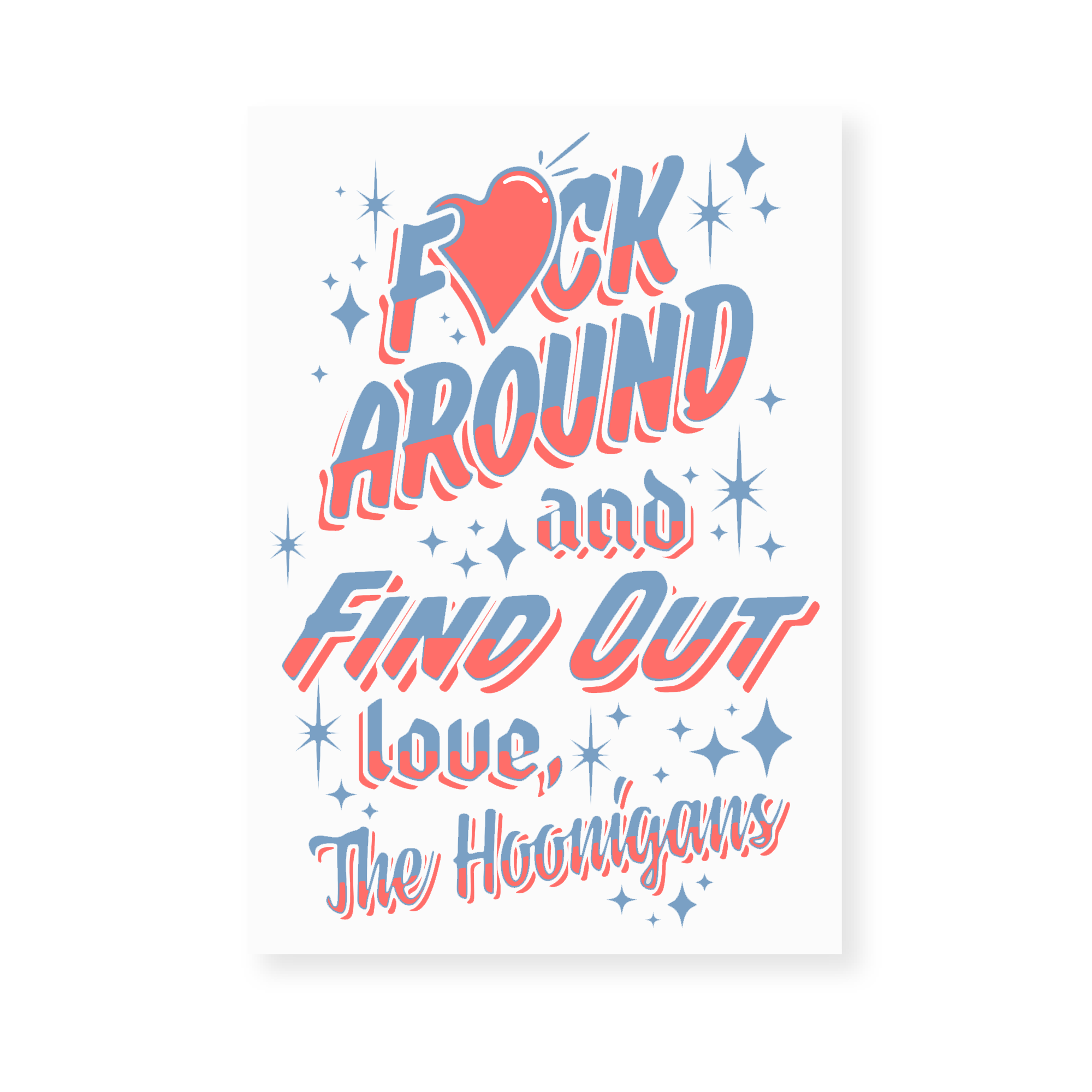 5-inch Hoonigan FIND OUT V2 sticker with bold, colorful text and starburst accents, perfect for car or skateboards.