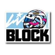 Hoonigan x Lia Block HELMET BLOCK sticker featuring a colorful helmet design and bold "BLOCK" text. Perfect for motorsport fans.