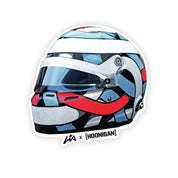 Hoonigan x Lia Block helmet sticker featuring a colorful design with bold patterns and a visor.