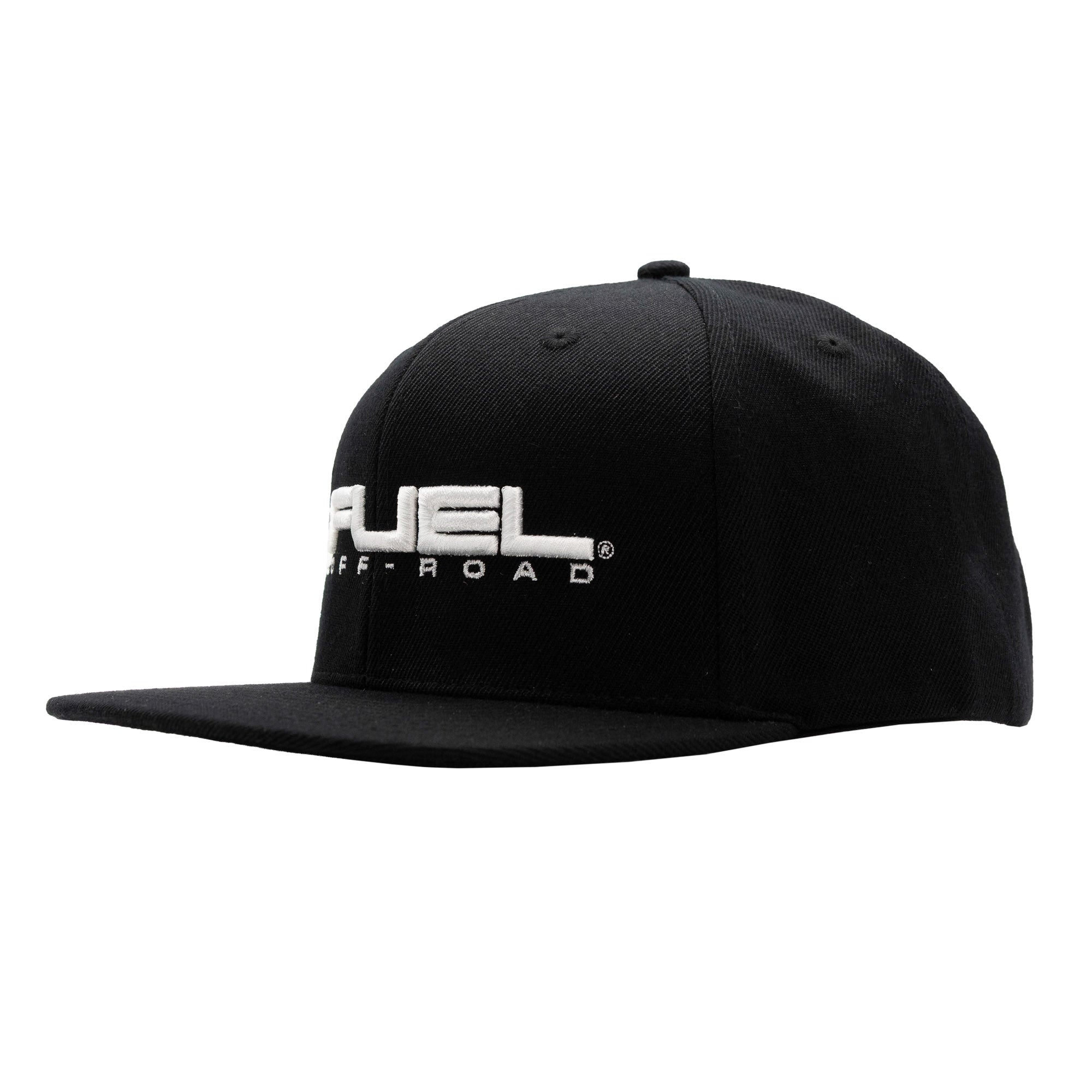 Black snapback hat featuring the Fuel Off-Road logo in white, designed for automotive enthusiasts and casual wear.