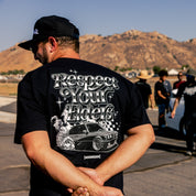 Hoonigan RESPECT YOUR ELDERS Short Sleeve Tee featuring bold graphic text on a black background.