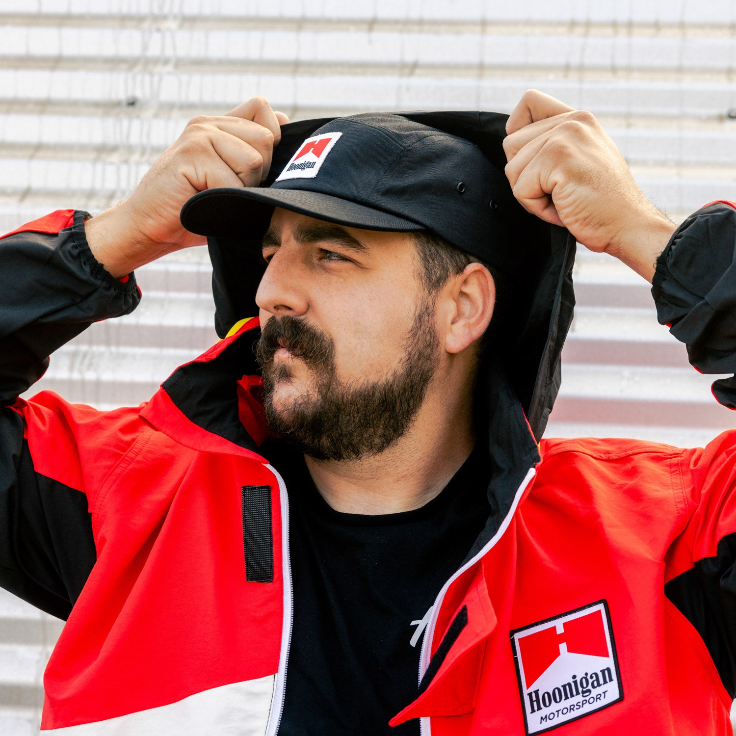 Hoonigan Surgeon General camper hat featuring a bold graphic design and adjustable strap, set against a white background.