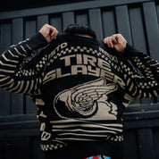 Hoonigan TIRE SLAYER Ugly Christmas Pullover featuring a bold design with festive graphics and a cozy fit.