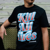 Hoonigan KILL ALL TIRES V2 Short Sleeve Tee featuring a bold graphic design on a black background.