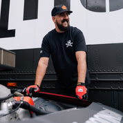 Black Hoonigan MAYHEM short sleeve tee with bold white graphic logo on the front.