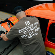 Hoonigan STENCIL Short Sleeve Tee in black featuring bold white logo and graphic design.