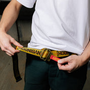Hoonigan RATCHET Web Belt featuring a durable design with a metal ratchet buckle and adjustable strap in black and white.