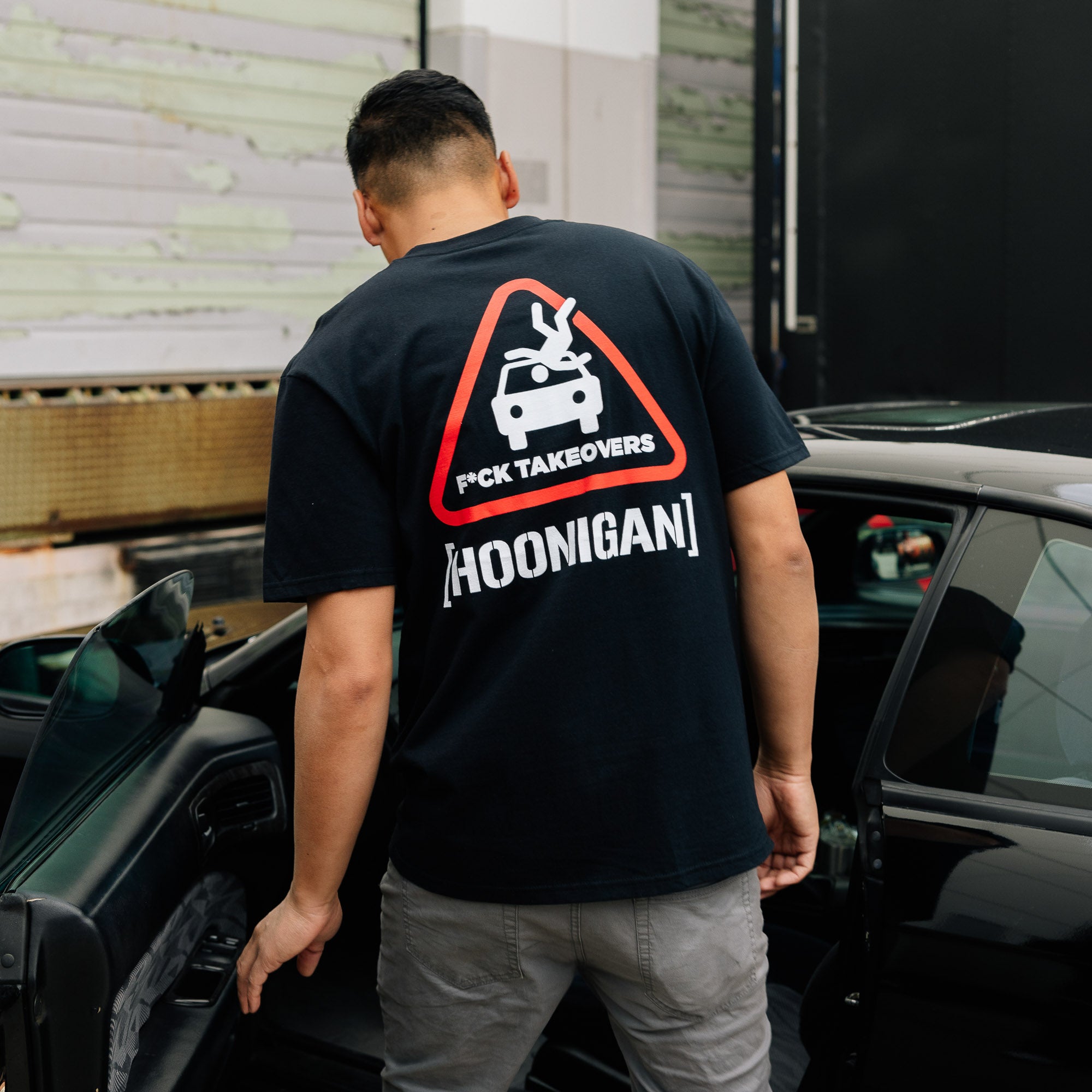 Hoonigan HOON RESPONSIBLY short sleeve tee in black with bold white graphic text on the front.