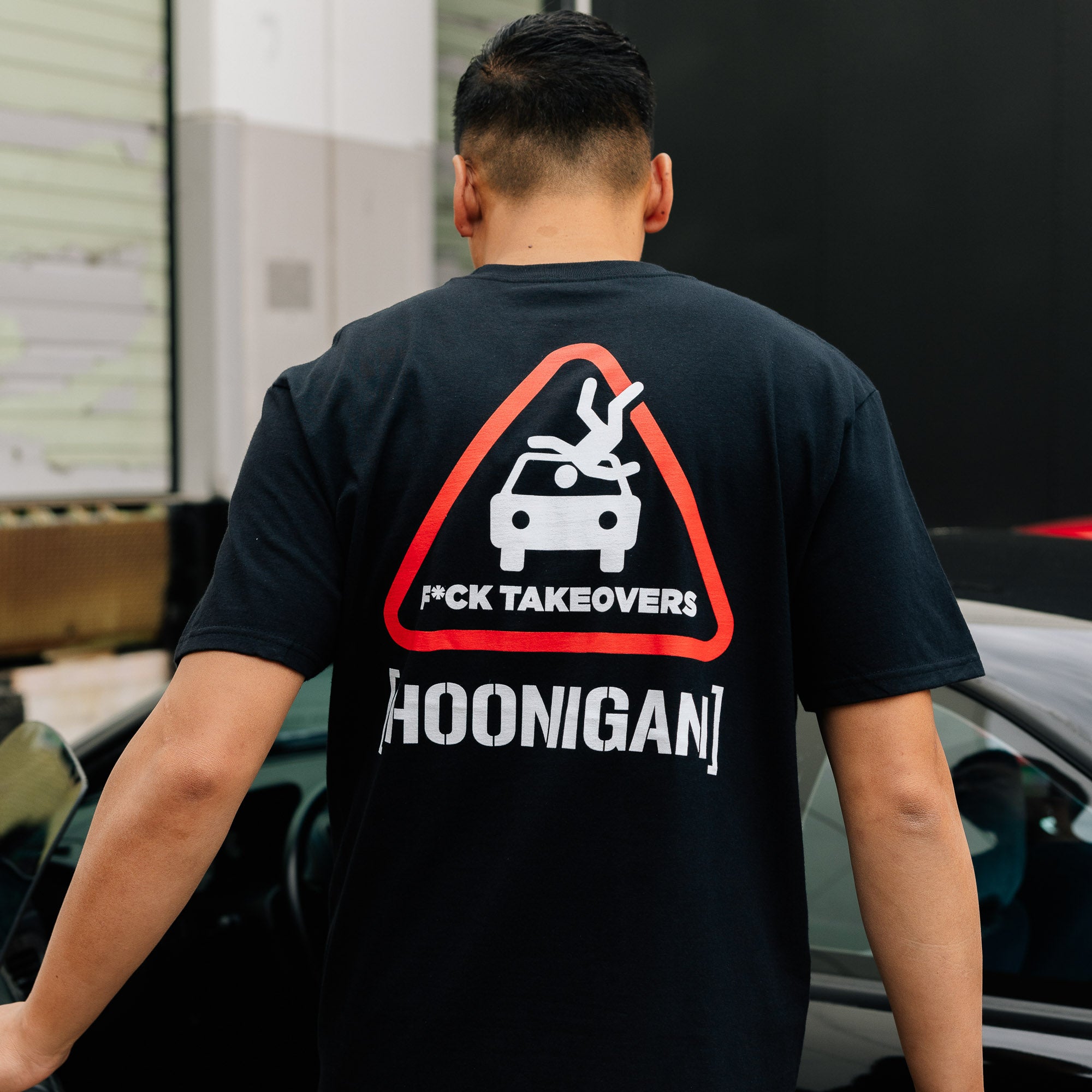 Hoonigan HOON RESPONSIBLY Short Sleeve Tee in black, featuring white graphic text on the front.