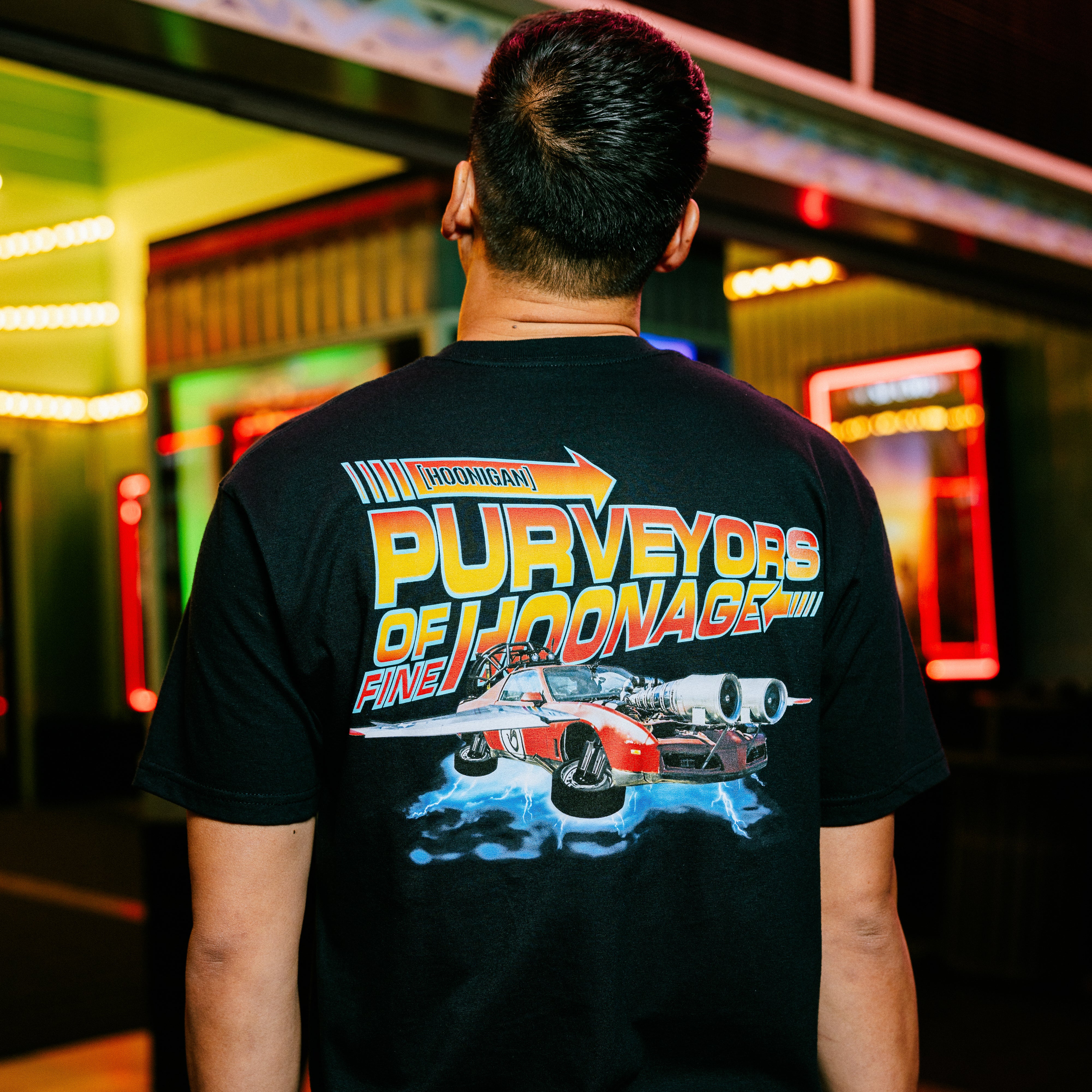 Hoonigan HOONCAPACITOR short sleeve t-shirt featuring a graphic design with bold lettering on a black background.