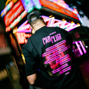 Hoonigan CAR CLUB short sleeve tee in black, featuring a bold car-themed graphic on the front.