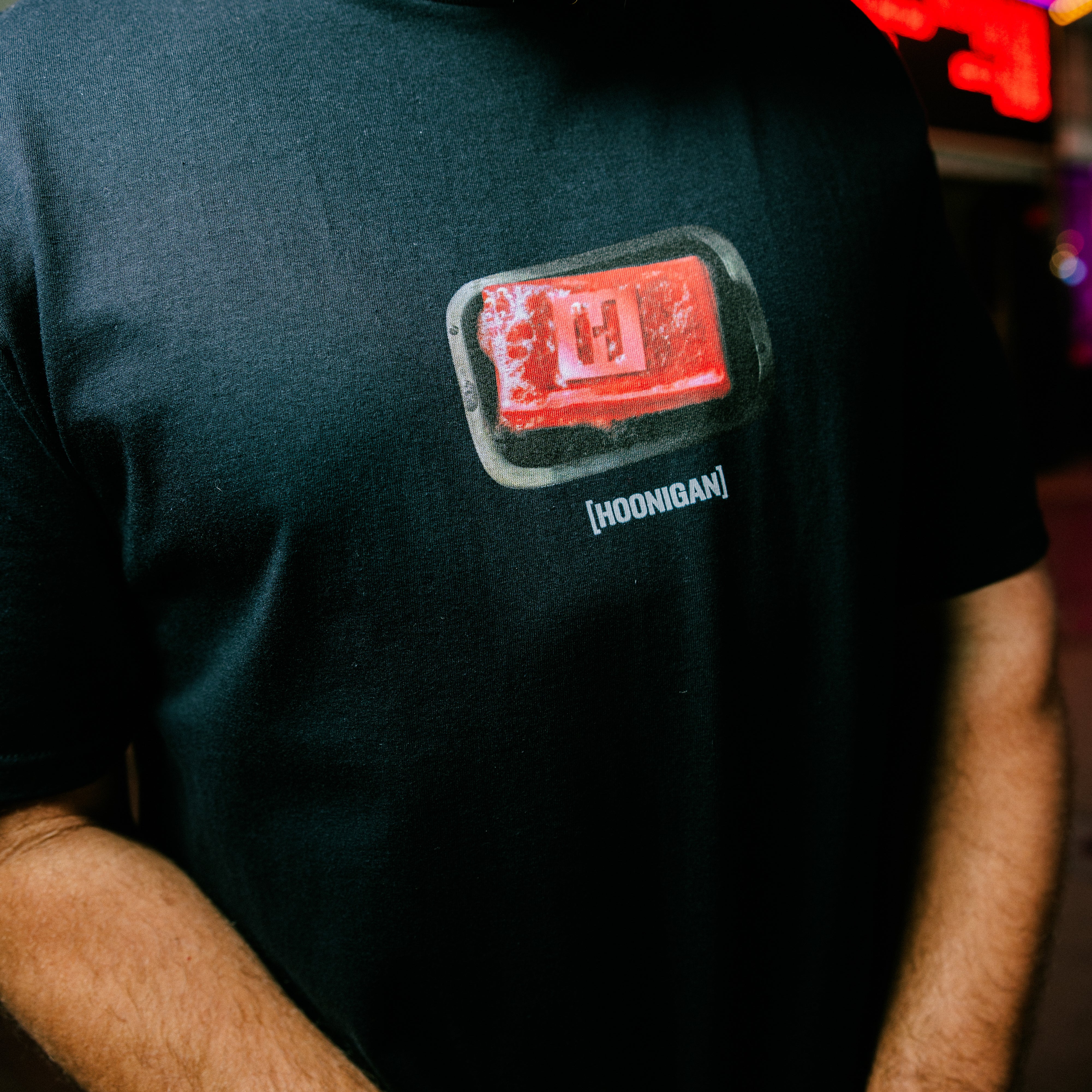 Hoonigan CAR CLUB Short Sleeve Tee in black featuring a bold white logo design on the front.