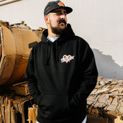 Black Hoonigan FIND OUT pullover hoodie featuring a bold white logo on the front and a comfortable, casual fit.