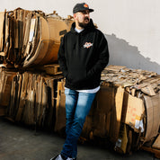 Black Hoonigan FIND OUT pullover hoodie featuring a bold graphic design on the front.