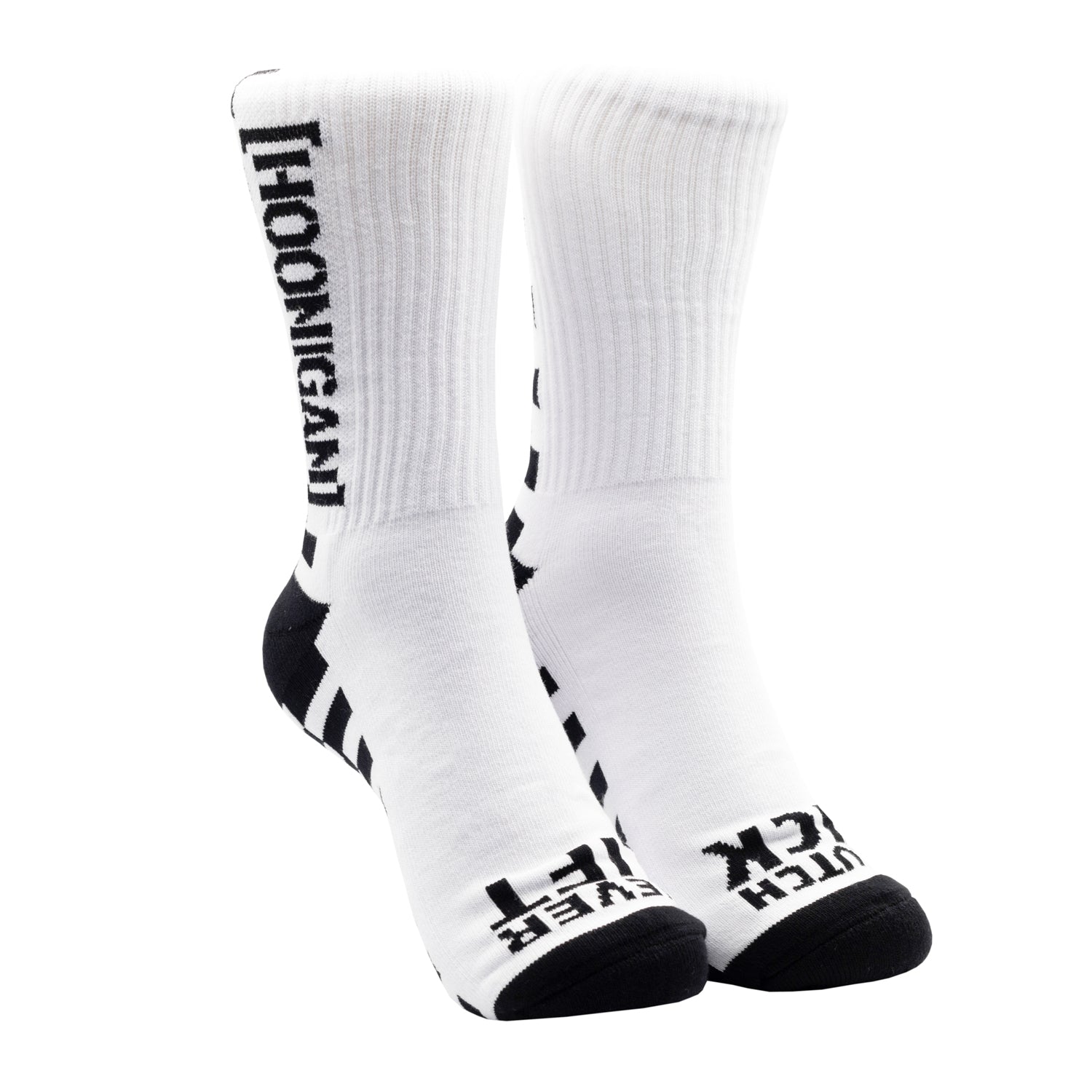 Hoonigan FINISHLINE II Crew Socks featuring a bold graphic design and vibrant colors, suitable for motorsport enthusiasts.