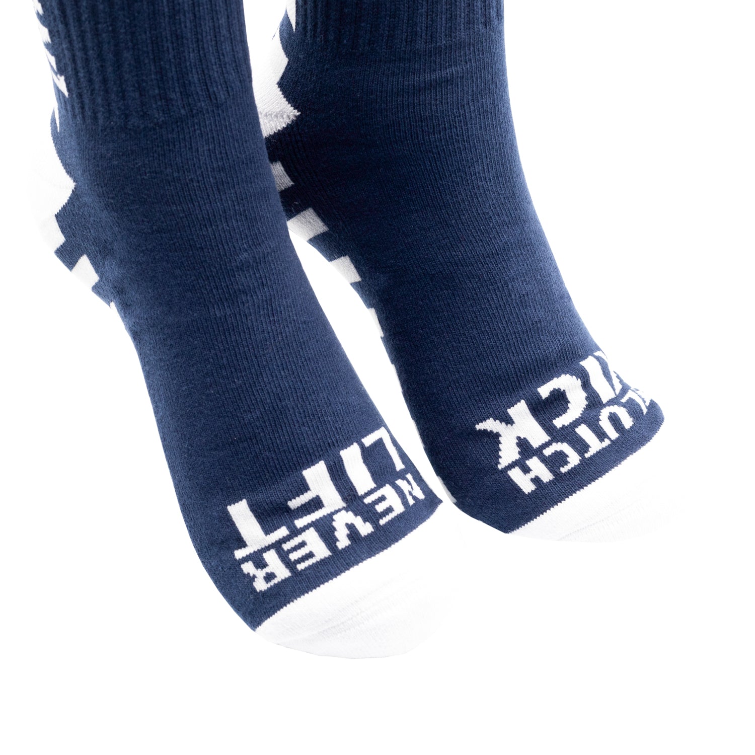 Hoonigan FINISHLINE II Crew Socks featuring a black base with contrasting white and red graphics, ideal for motorsport enthusiasts.