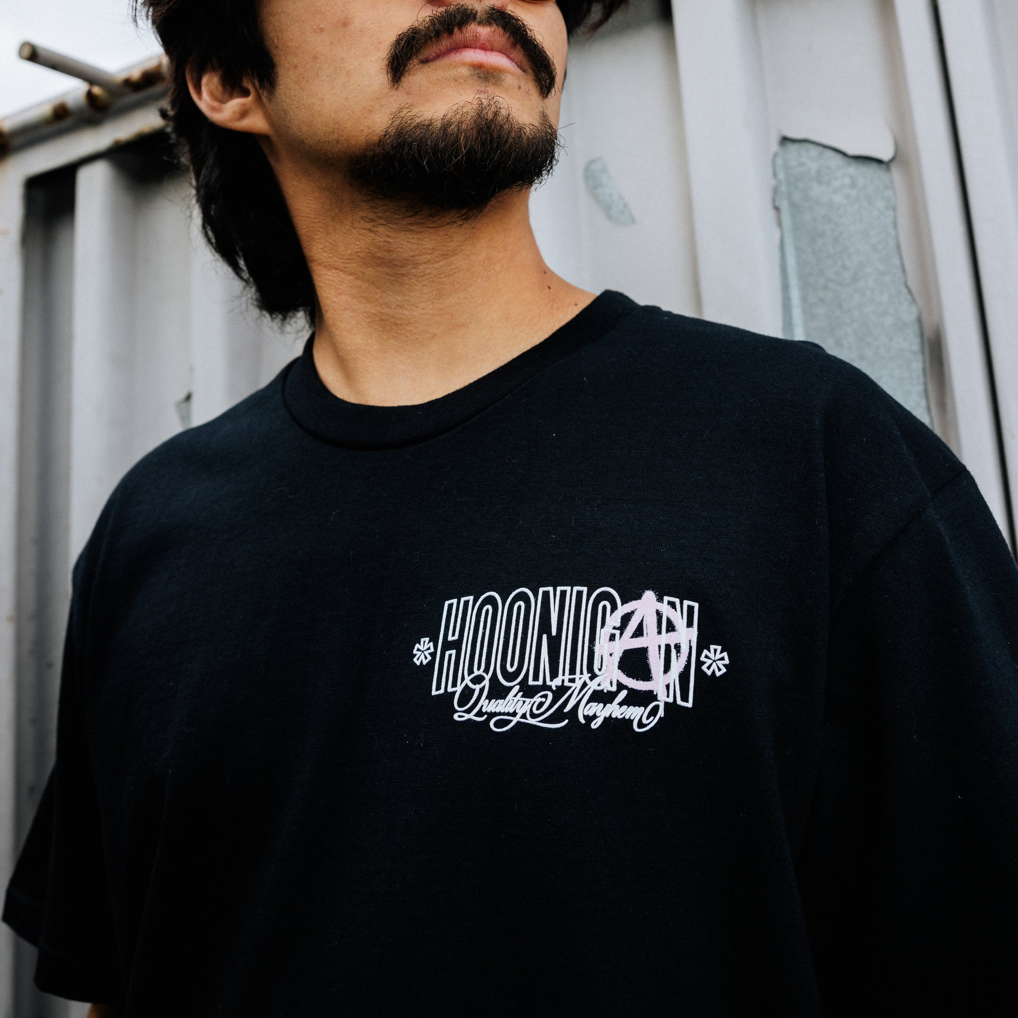 Hoonigan HOONARCHY Short Sleeve Tee in black featuring bold white graphics on the front.