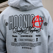 Hoonigan HOONARCHY Pullover Hoodie in black, featuring a bold graphic logo on the front.