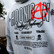 Black Hoonigan HOONARCHY pullover hoodie featuring a bold white logo design on the front.