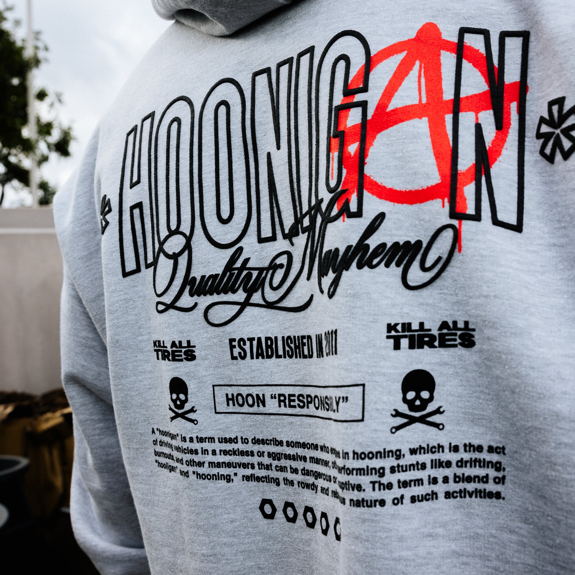 Black Hoonigan HOONARCHY pullover hoodie featuring a bold white logo design on the front.