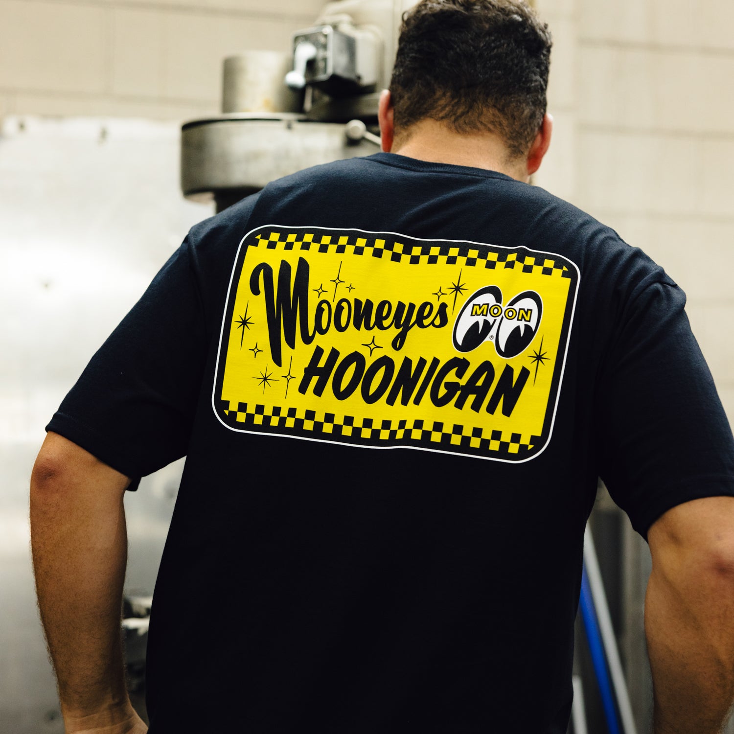 Hoonigan x Mooneyes GO WITH HOON Short Sleeve Tee featuring a bold graphic design and classic fit, displayed on a white background.