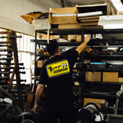 Hoonigan x Mooneyes "GO WITH HOON" short sleeve tee in black featuring bold white graphics.