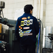 Hoonigan x Mooneyes MOON MOTEL Jacket featuring a black design with bold graphic prints and a relaxed fit.