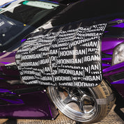 Hoonigan SCATTER PRINT Fender Cover featuring a colorful, dynamic design with logo and graphic elements.