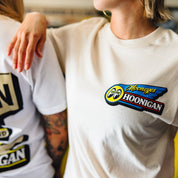Hoonigan x Mooneyes MOONMOTEL short sleeve tee featuring a vintage-inspired graphic design in bold colors.