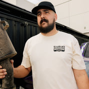 Hoonigan BELT SANDER Short Sleeve Tee featuring a graphic design and comfortable fit, displayed on a white background.