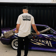 Hoonigan Belt Sander Short Sleeve Tee featuring a graphic design on a black shirt.