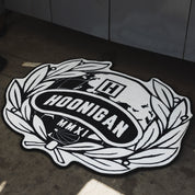 Hoonigan WORLDWIDE rug measuring 3.75 feet, featuring bold branding and a textured design.