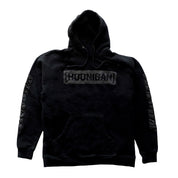 Black Hoonigan AIRBAGS CENSOR BAR pullover hoodie featuring a bold white graphic logo on the front.