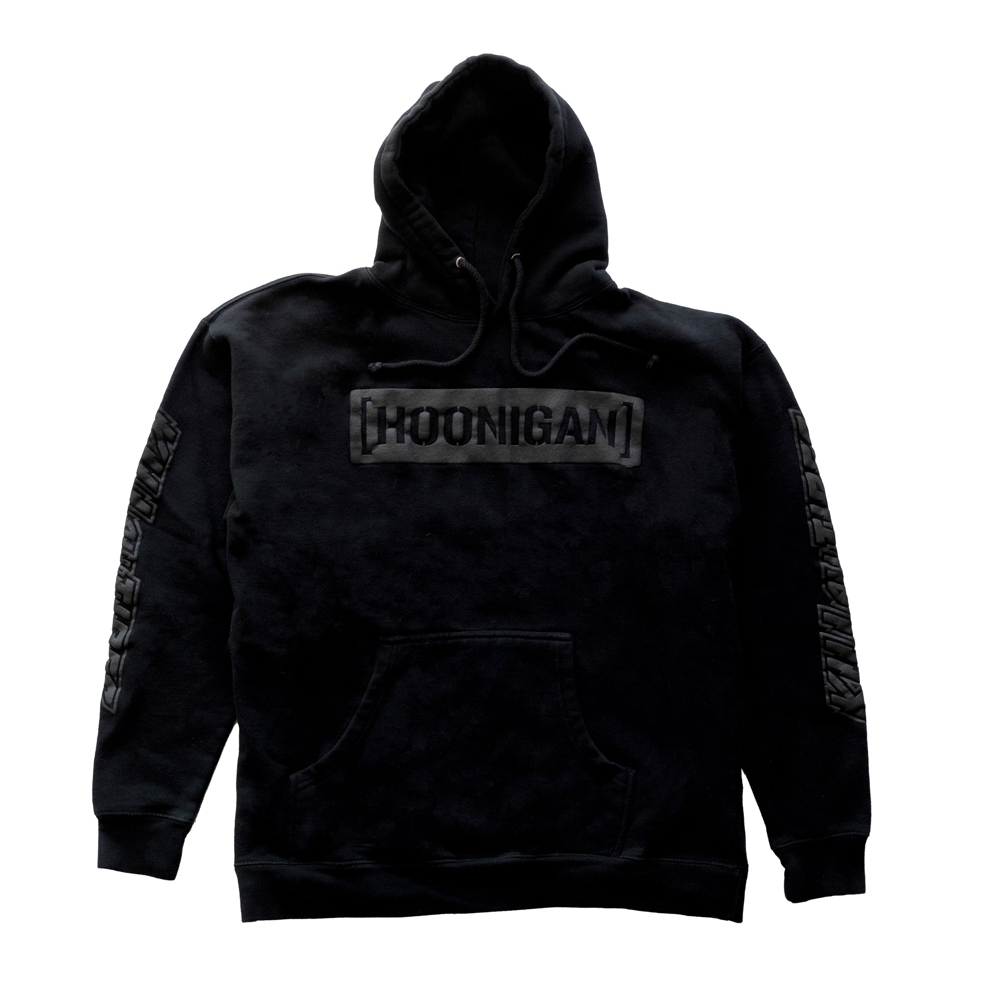 Black Hoonigan AIRBAGS CENSOR BAR pullover hoodie featuring a bold white graphic logo on the front.