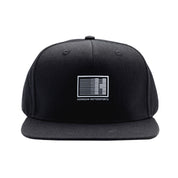 Hoonigan Motorsports snapback hat with black base and white logo on the front.