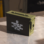 Hoonigan AMMO Box featuring a rugged design with a distinctive logo, ideal for storage and transport of tools or gear.