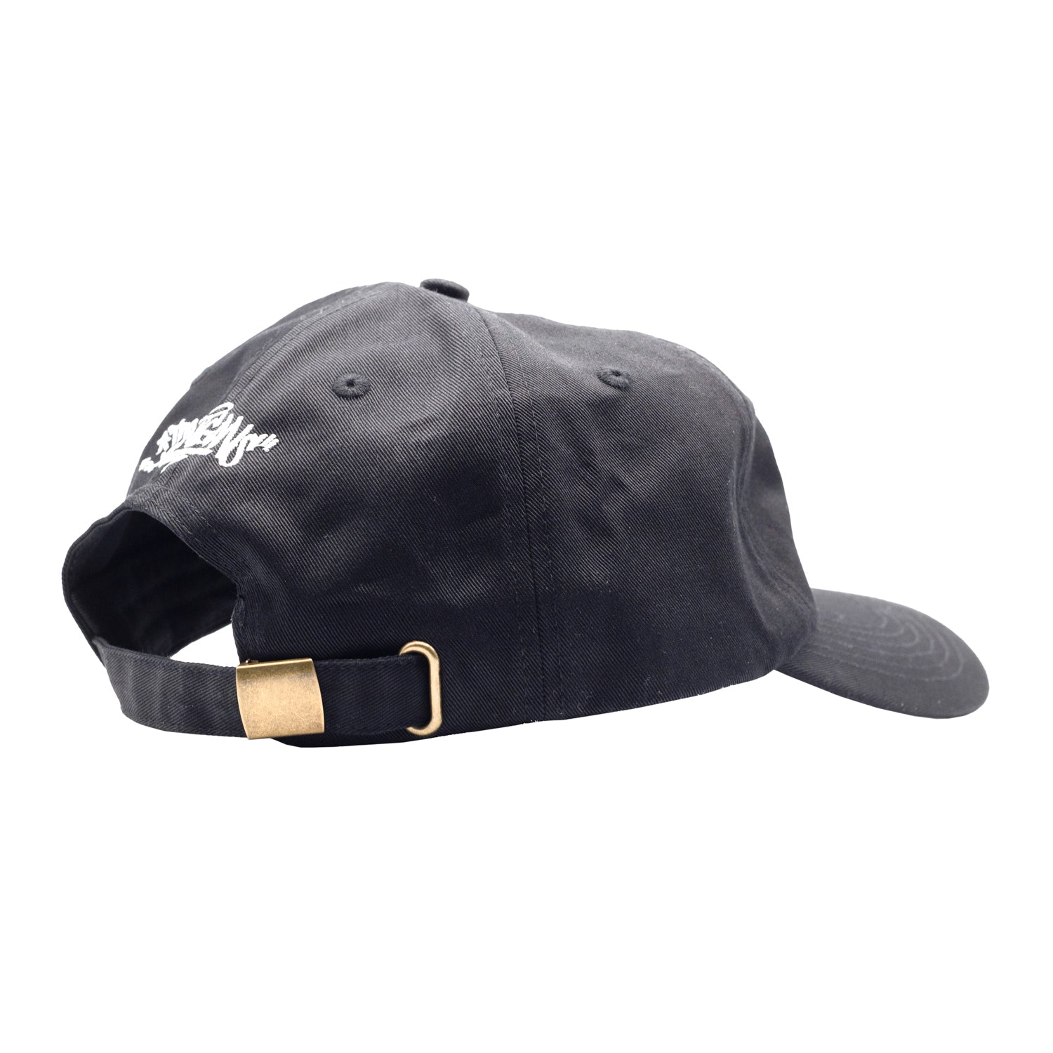 Hoonigan FIND OUT Unstructured Strapback Hat in black with white logo, adjustable strap, and casual style.